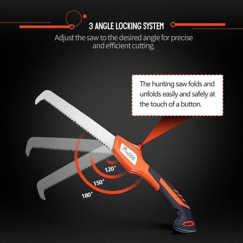 ProSSS Folding Bone Meat Saw for Hunting and Butchering,1PC Replaceable Blade, 65Mn Spring Steel Blade, 3 Angles to Lock, Triple Ground Saw Teeth with A Storage Bag - Image 5